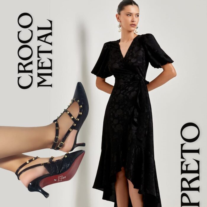 Scarpin Spark Croco Metal Preto - Imagem 4