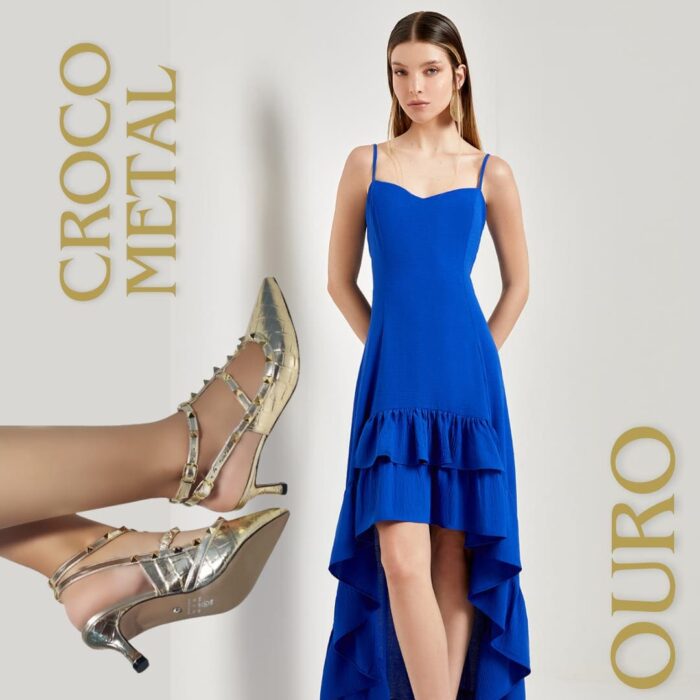 Scarpin Spark Croco Metal Ouro - Imagem 4